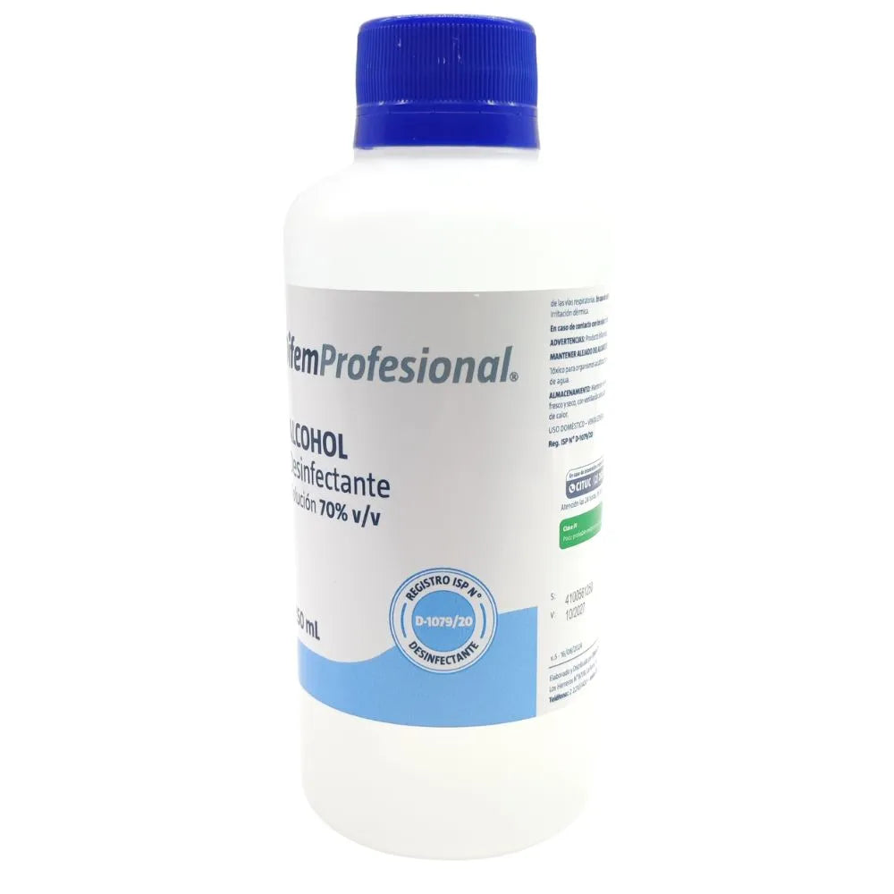 Alcohol desinfectante 70% 250 mL para limpieza y desinfección de superficies