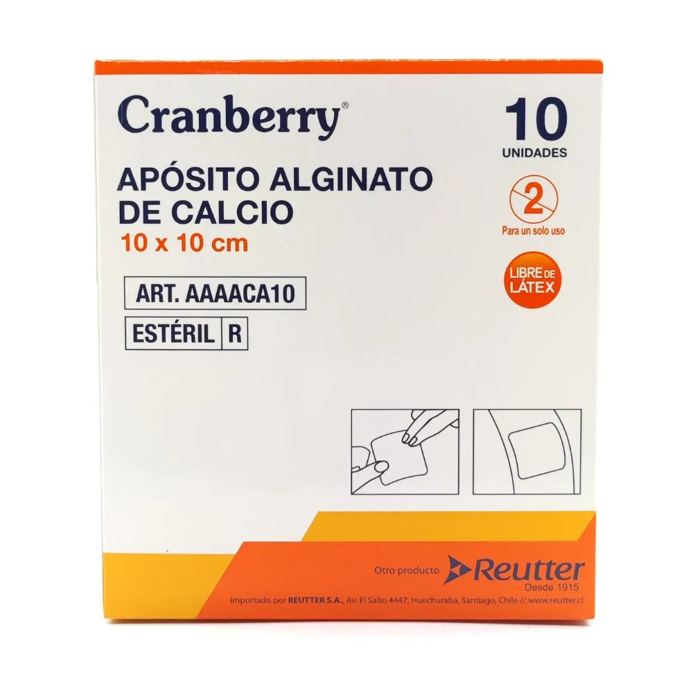 Caja de apósitos de alginato de calcio 10 x 10 cm Cranberry 10 unidades vista frontal