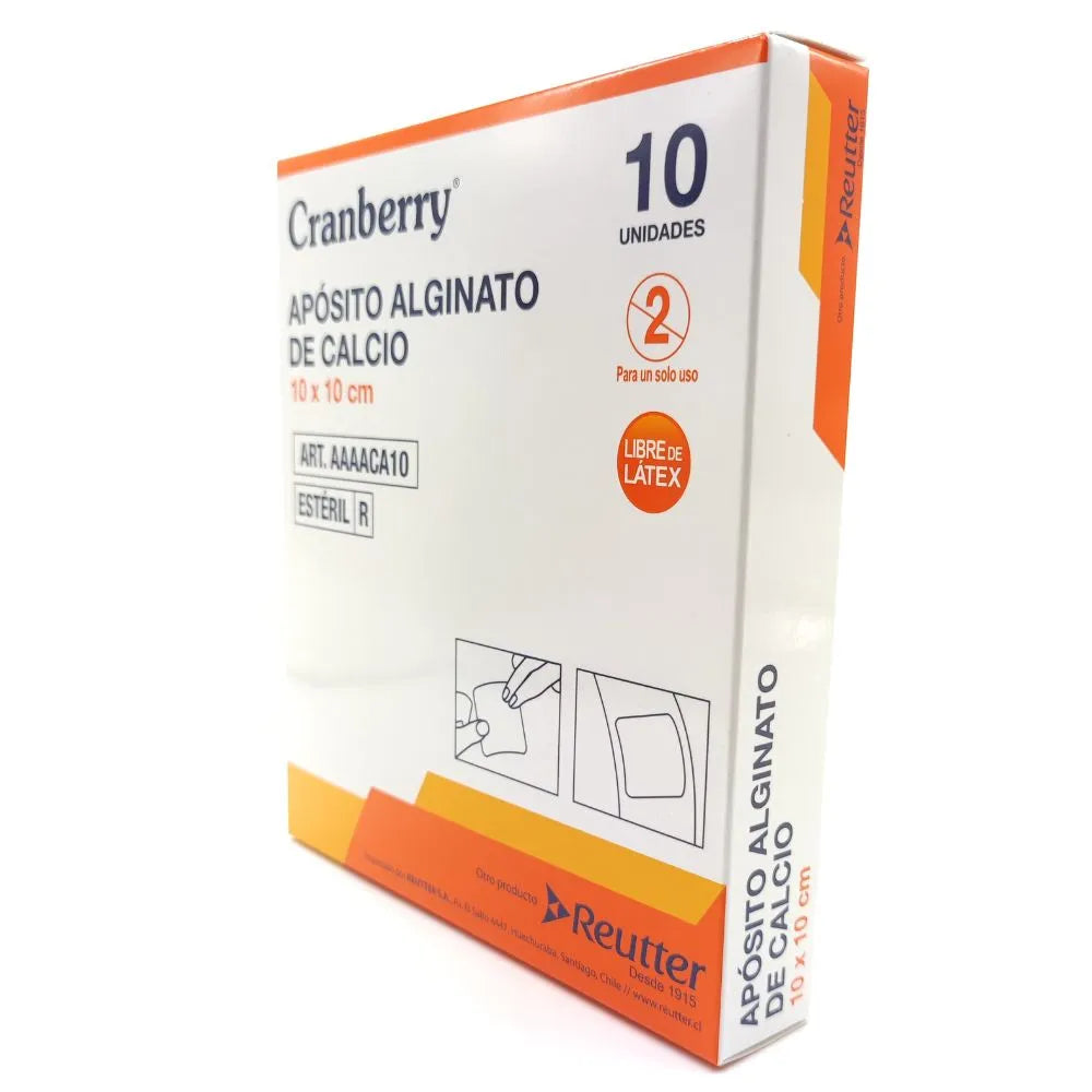 Caja de apósitos de alginato de calcio 10 x 10 cm Cranberry 10 unidades vista en perspectiva