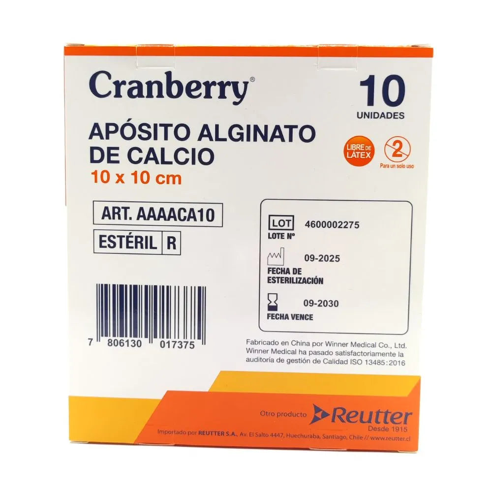 Caja de apósitos estériles de alginato de calcio 10 x 10 cm Cranberry vista posterior