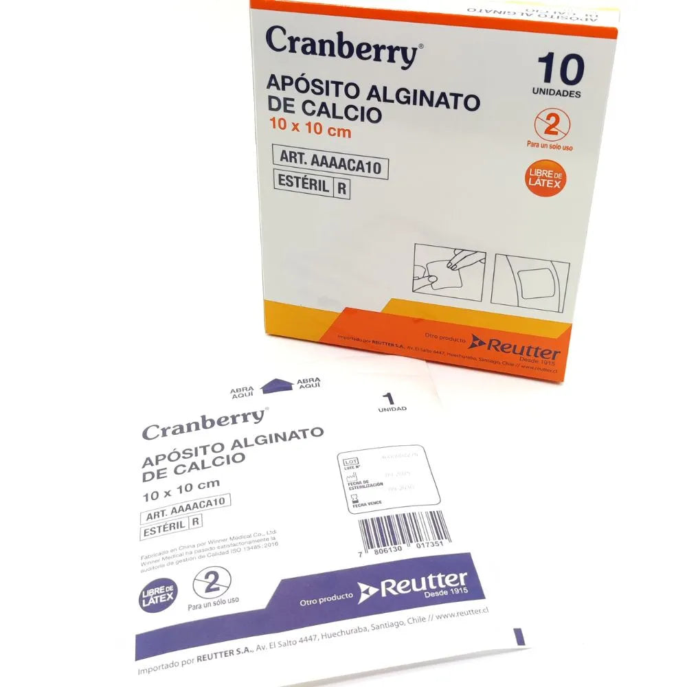 Caja de apósitos de alginato de calcio Cranberry 10 x 10 cm con envases individuales