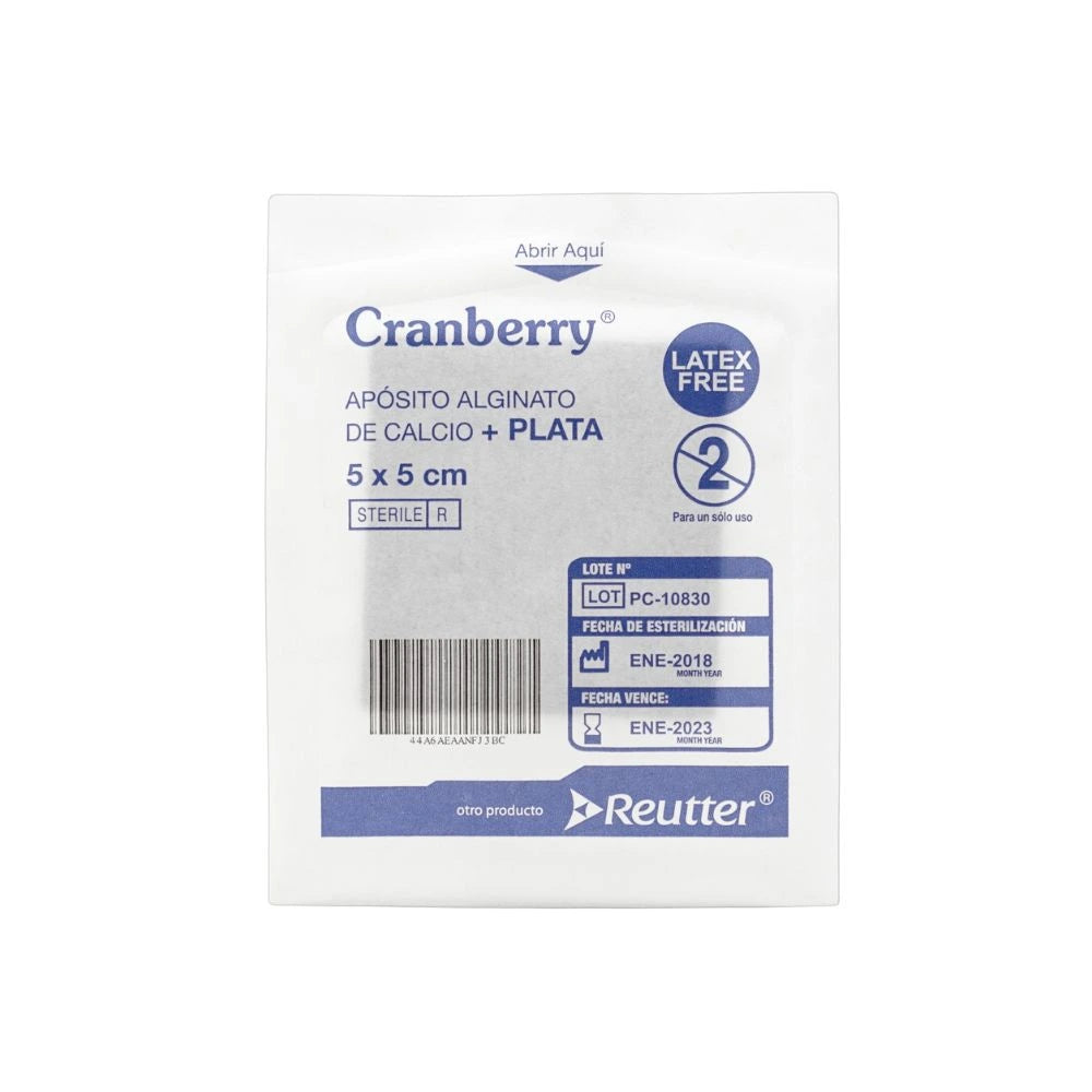 Apósito de alginato de calcio con plata Cranberry 5x5 cm estéril - tubotiquin.cl