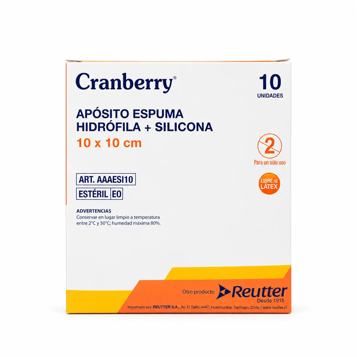 Caja apósito espuma hidrófila + silicona Cranberry 10x10 cm — presentación original del fabricante