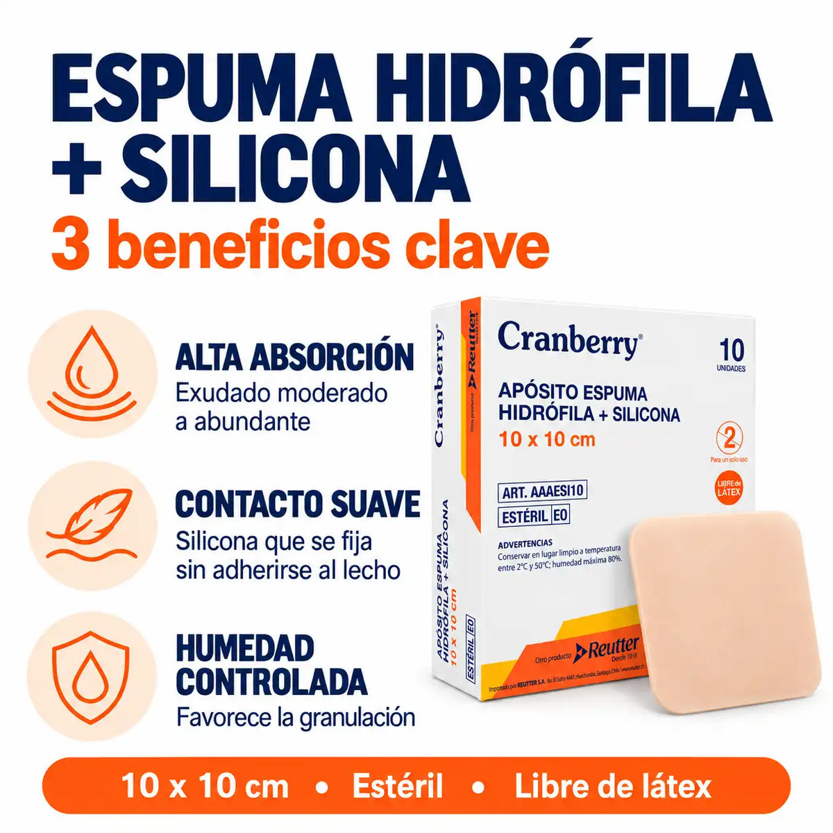 Beneficios apósito espuma hidrofílica con silicona Cranberry — alta absorción, contacto suave y humedad controlada
