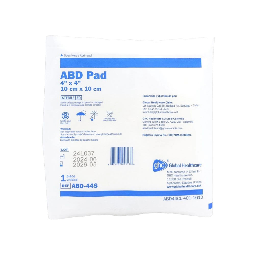Apósito estéril ABD Pad 10x10 cm absorbente profesional - tubotiquin.cl