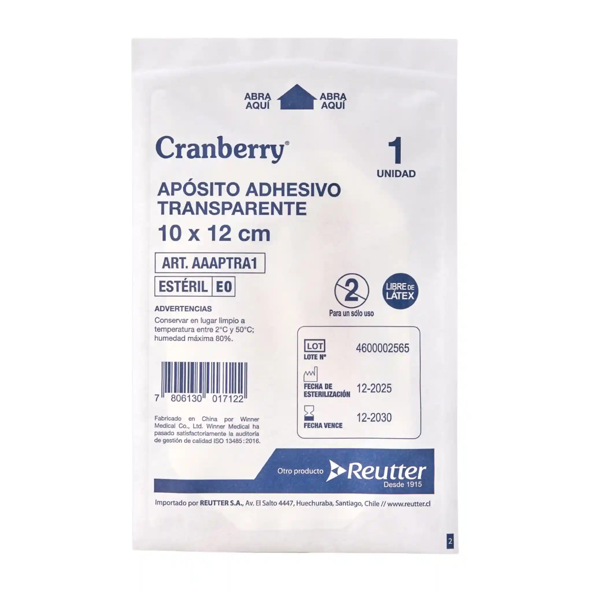 Sobre individual de apósito transparente adhesivo Cranberry 10x12 cm estéril AAAPTRA1