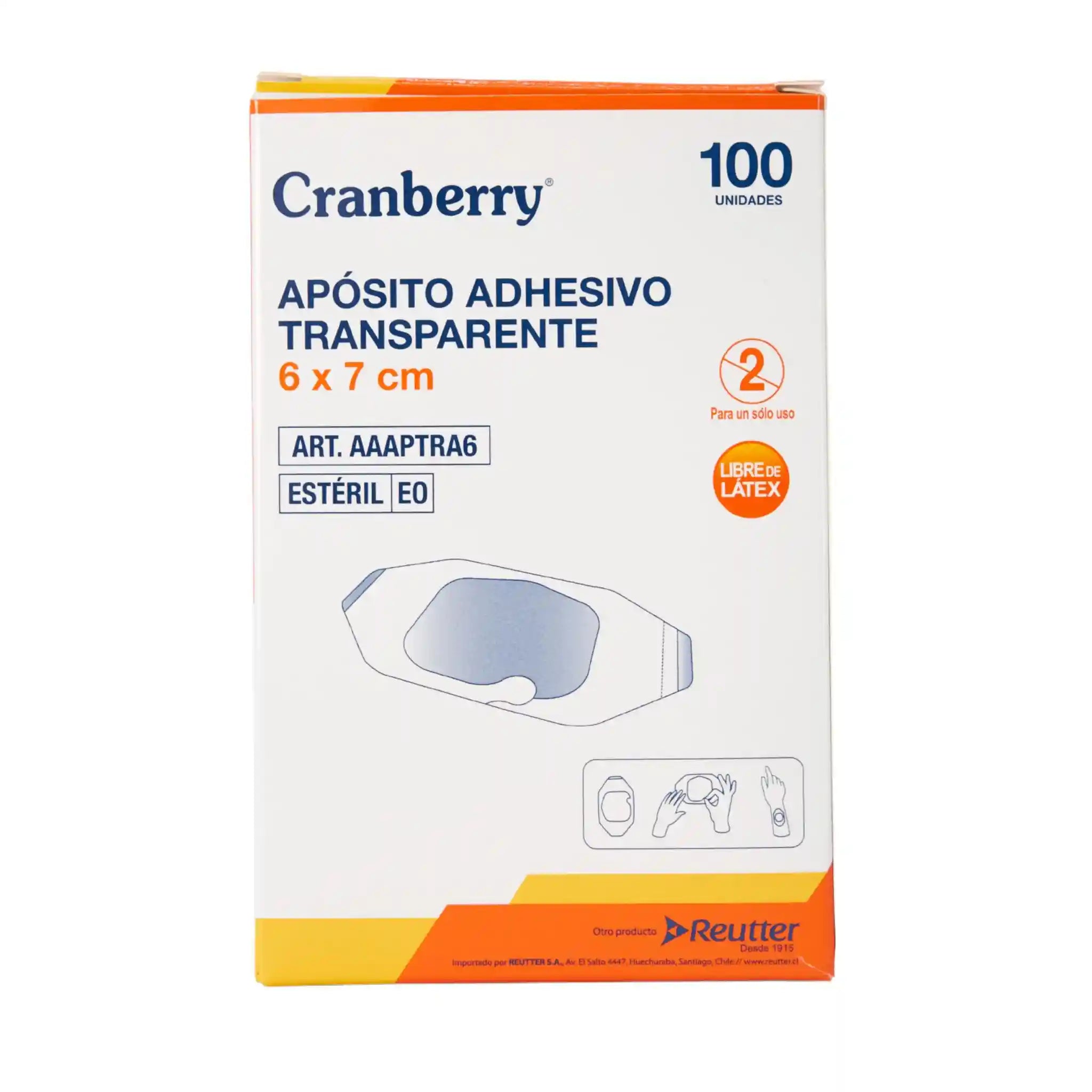 Caja de 100 apósitos transparentes adhesivos Cranberry de 6x7 cm estériles