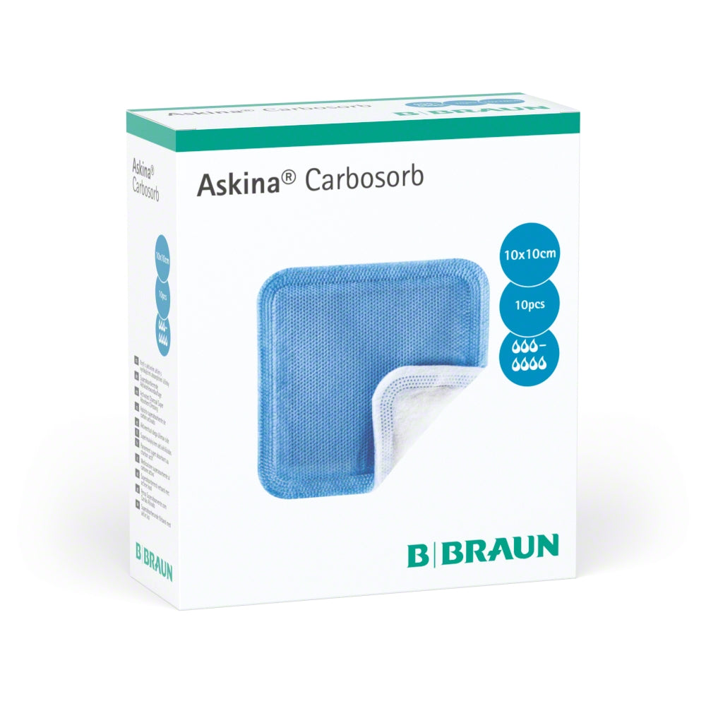 askina carbosorb es un aposito superabsorbente con carbon activado caja de 10 unidades