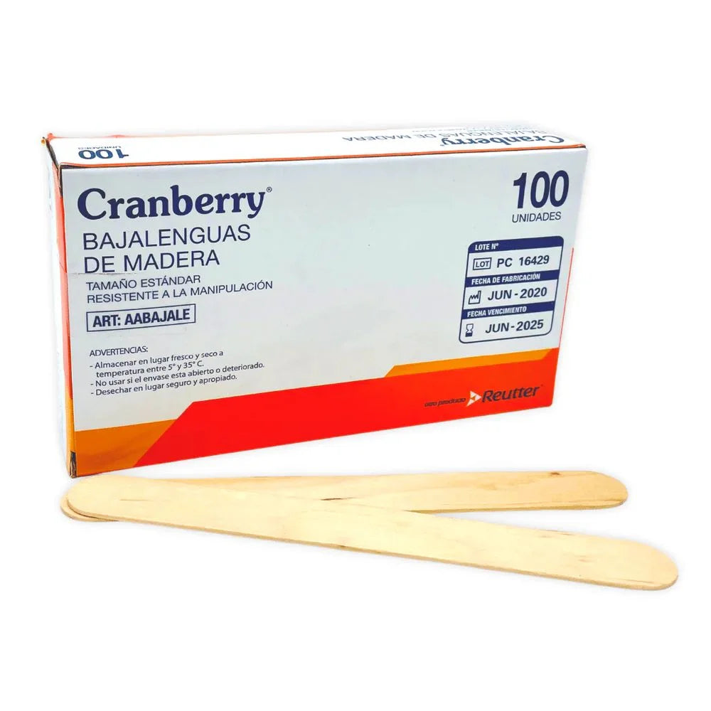 Caja de bajalenguas de madera desechables Cranberry Reutter de 100 unidades, tamaño estándar, para examinación médica o primeros auxilios.