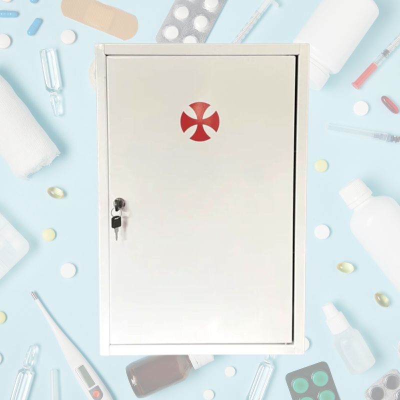 botiquin metalico primeros auxilios mural con insumos medicos