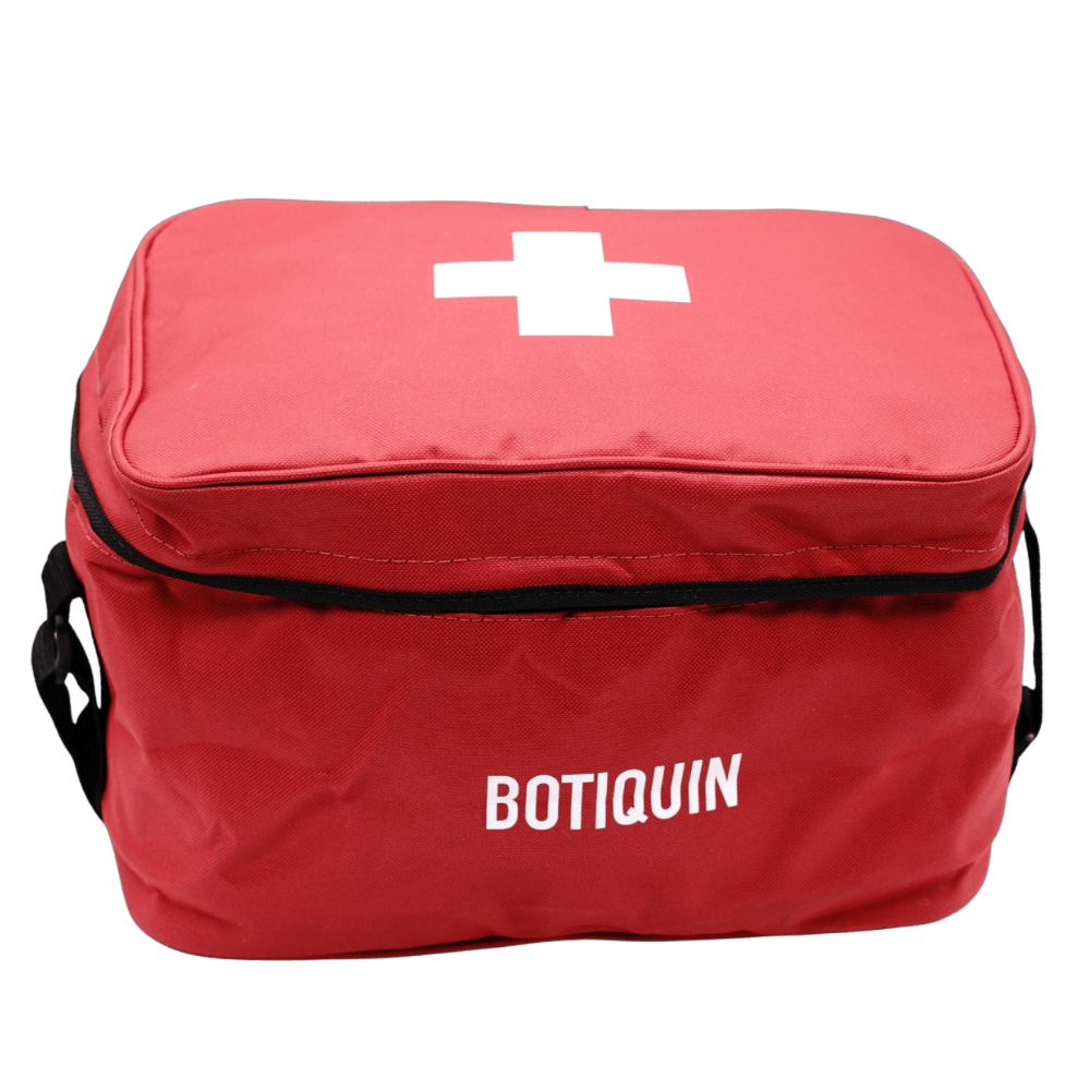 Botiquín minero Anglo American Los Bronces, bolso rojo con cruz blanca, vista frontal