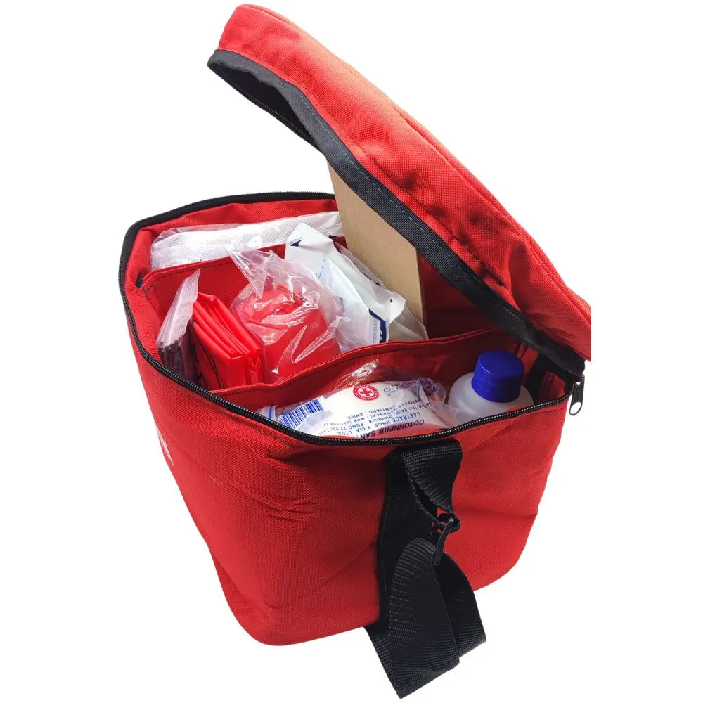 Botiquín Minero Anglo American Los Bronces en bolso rojo, diseño portátil para faena minera