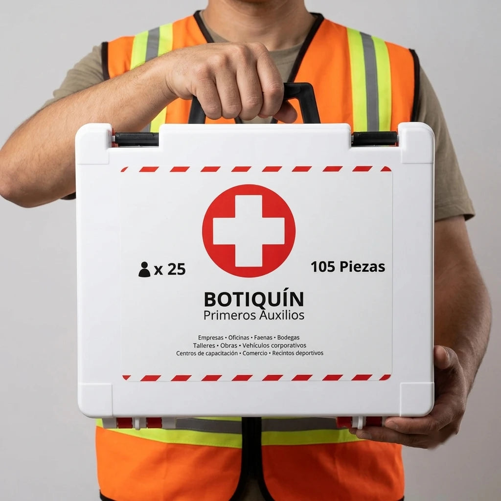 botiquin de primeros auxilios en manos de un prevencionista de riesgos
