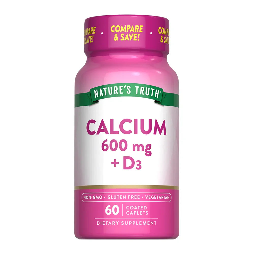 Calcio 600mg + Vitamina D3 Nature's Truth - 60 cápsulas vegetarianas sin gluten huesos fuertes Chile
