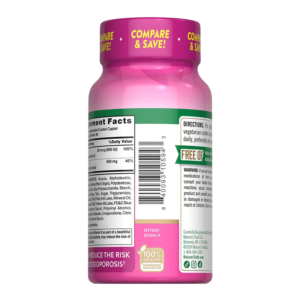 Etiqueta lateral Calcio Nature's Truth - Código de barras NT1640 garantía 100% calidad