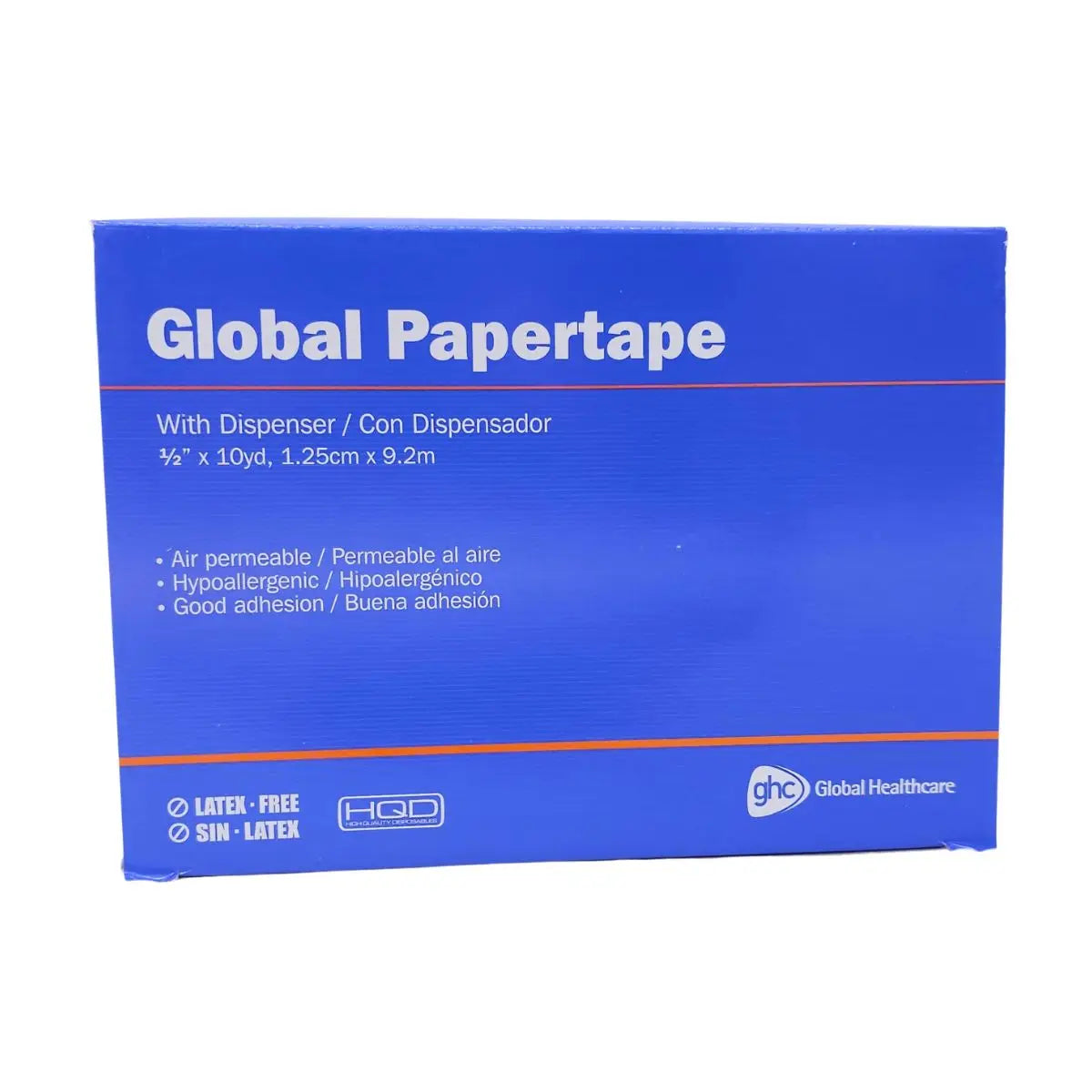 Caja cinta microporosa blanca 1,25 cm x 9,2 m — 24 unidades con dispensador Global Papertape hipoalergénica
