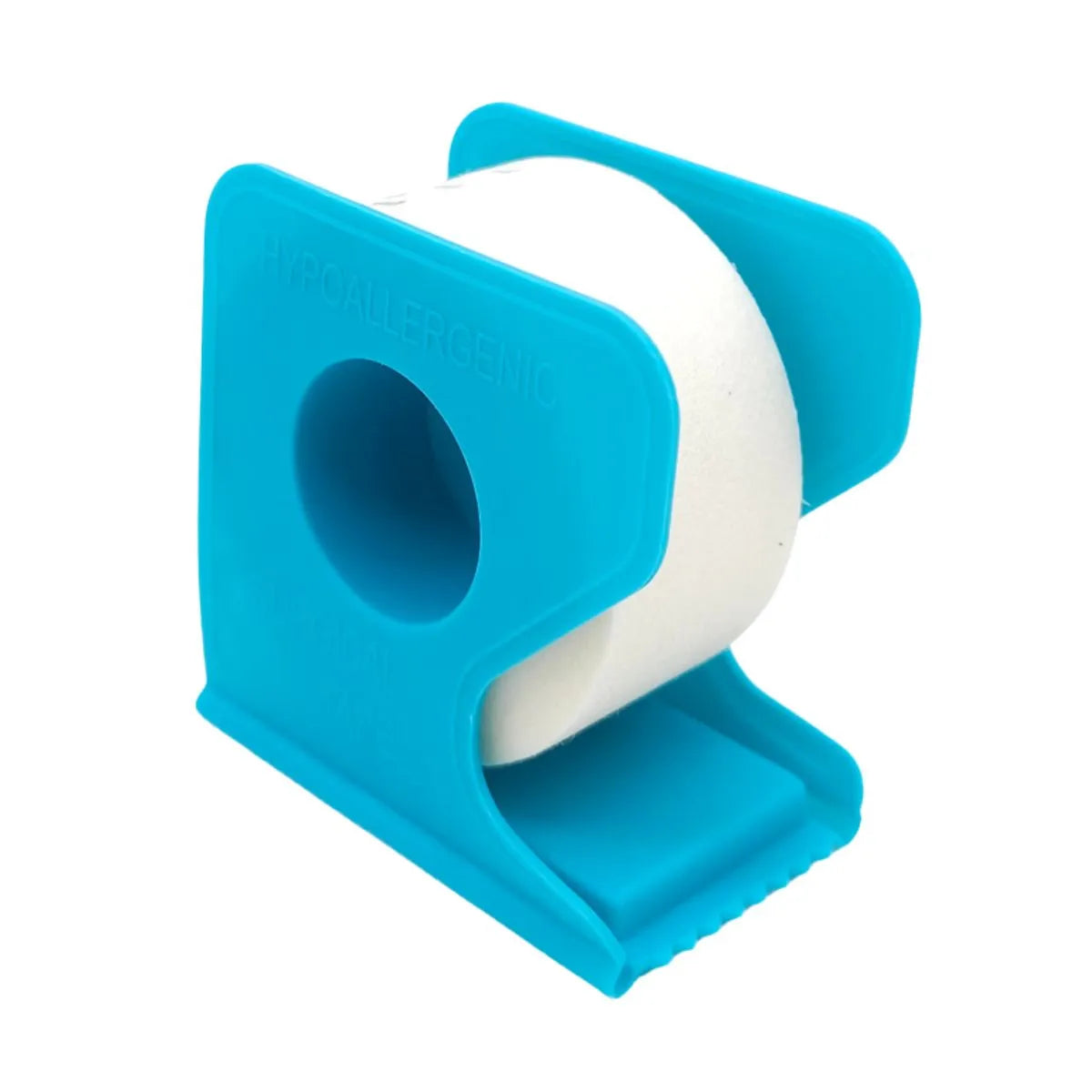 Cinta microporosa blanca 2,5 cm x 9,2 m con dispensador azul — papel microporoso hipoalergénico sin látex