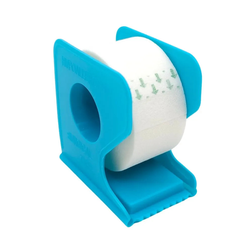 cinta quirurgica de papel micropore color blanco de 2.5cm de ancho x 9.1 metros de largo con dispensador 