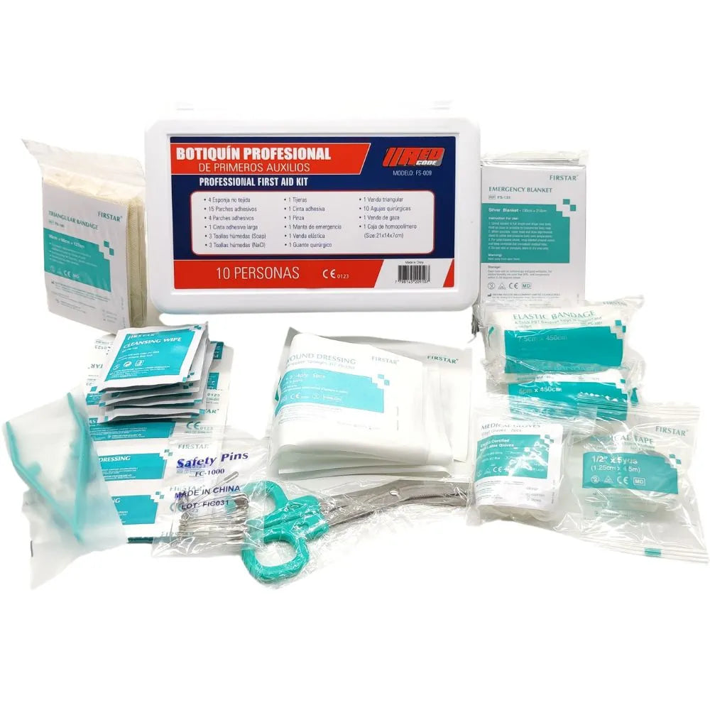 Contenido completo del botiquín Red Code IRP con insumos de primeros auxilios