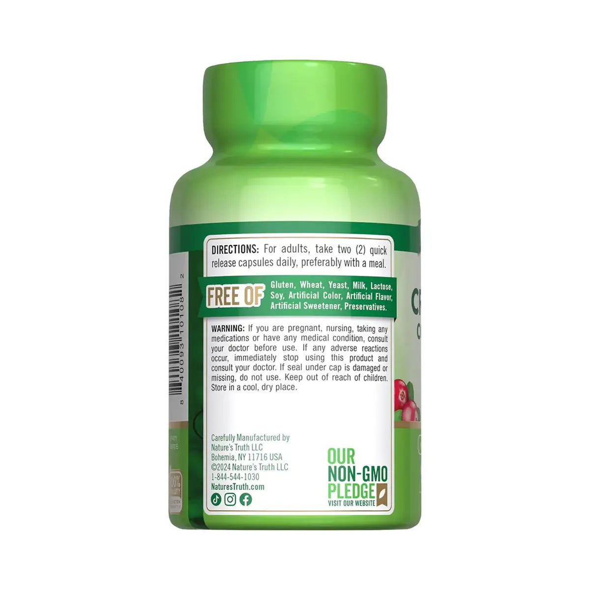 Instrucciones de uso Cranberry Nature's Truth - 2 cápsulas diarias, Non-GMO y Free Of ingredientes