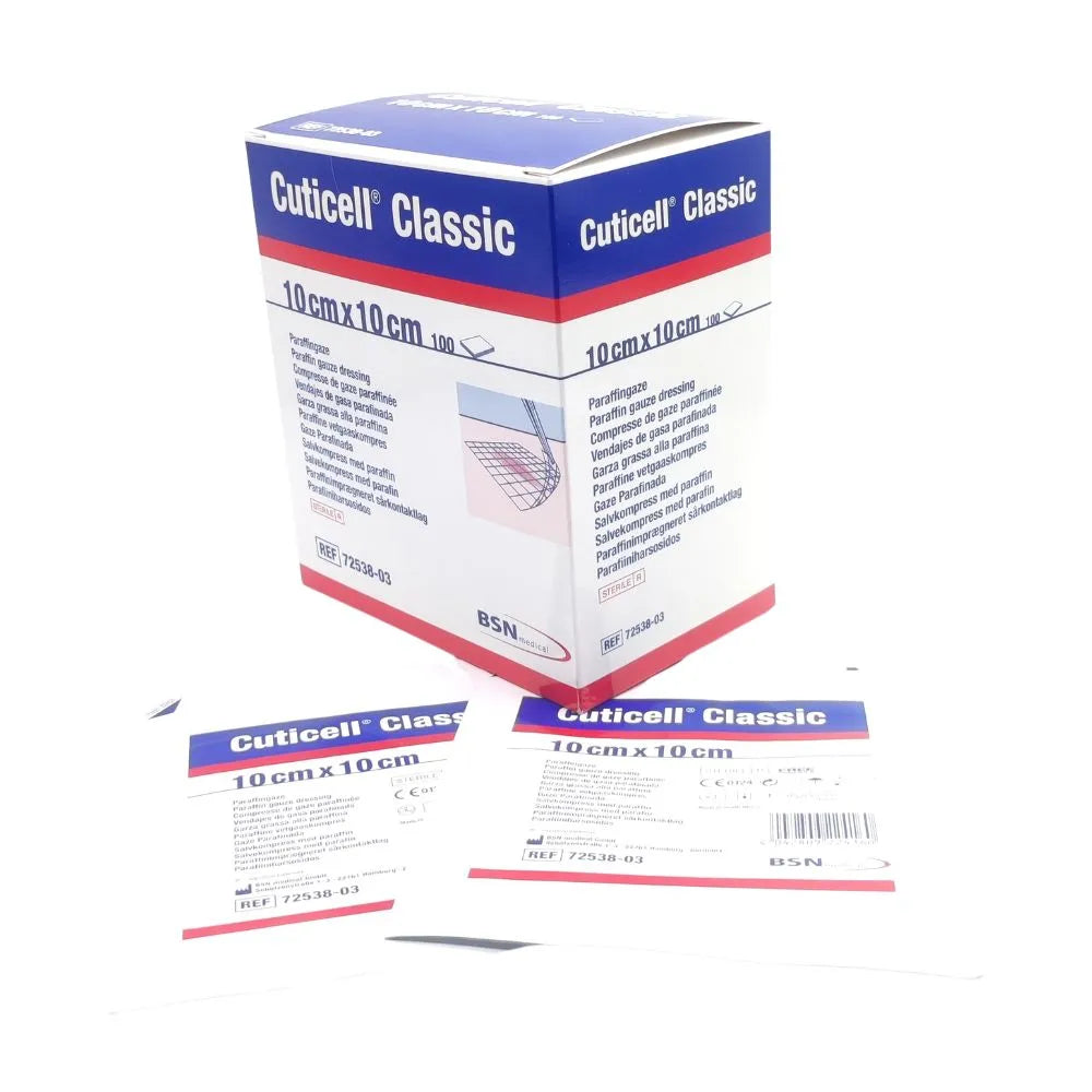 Presentación comercial de Cuticell Classic 10 x 10 cm para uso clínico