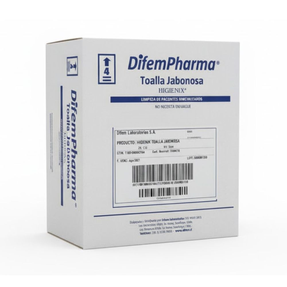 Caja de 24 sobres de Toallas Jabonosas Higienix DifemPharma sin enjuague para baño en seco y cuidado de pacientes postrados
