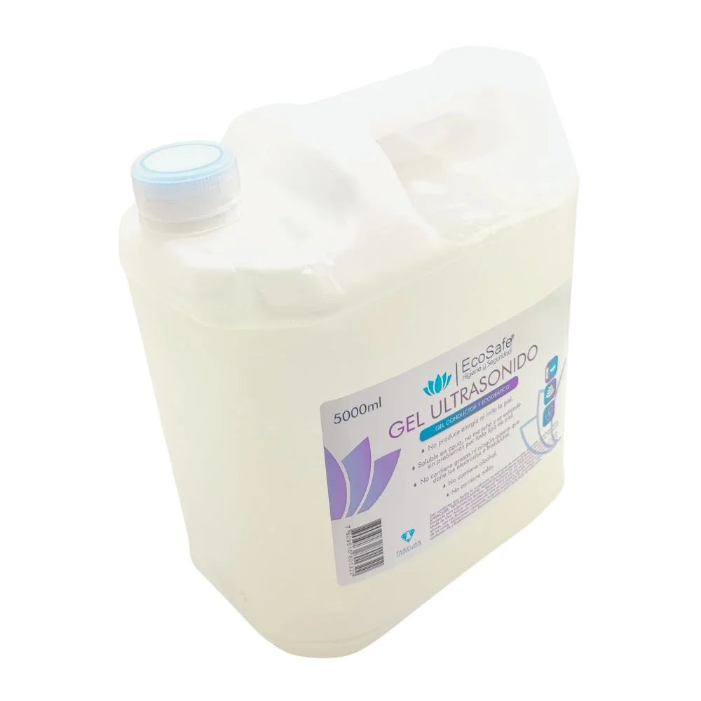 Gel conductor ultrasonido Ecosafe 5L — contenido incoloro transparente, sin pigmento, no mancha