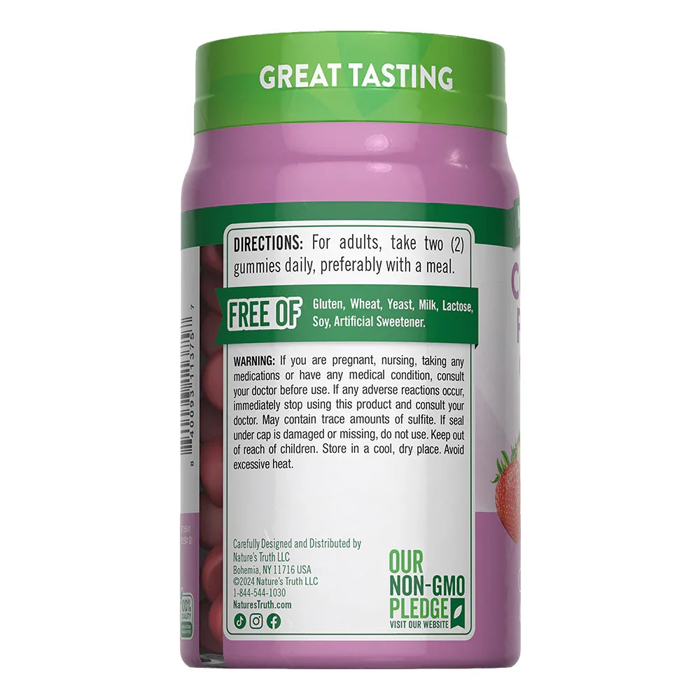 Instrucciones Gomitas Colágeno Nature's Truth - 2 gomitas diarias con comida Free Of gluten Non-GMO Pledge