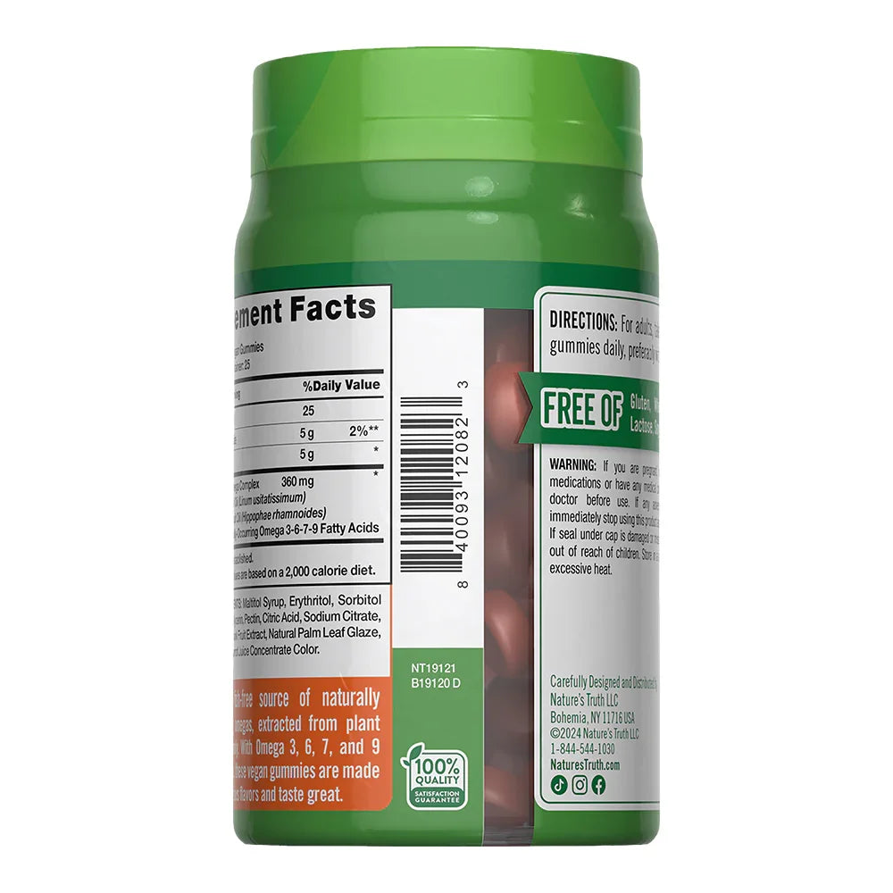 Etiqueta lateral Gomitas Omega Vegano - Código NT19121 Free Of gluten trigo lácteos soya 100% calidad