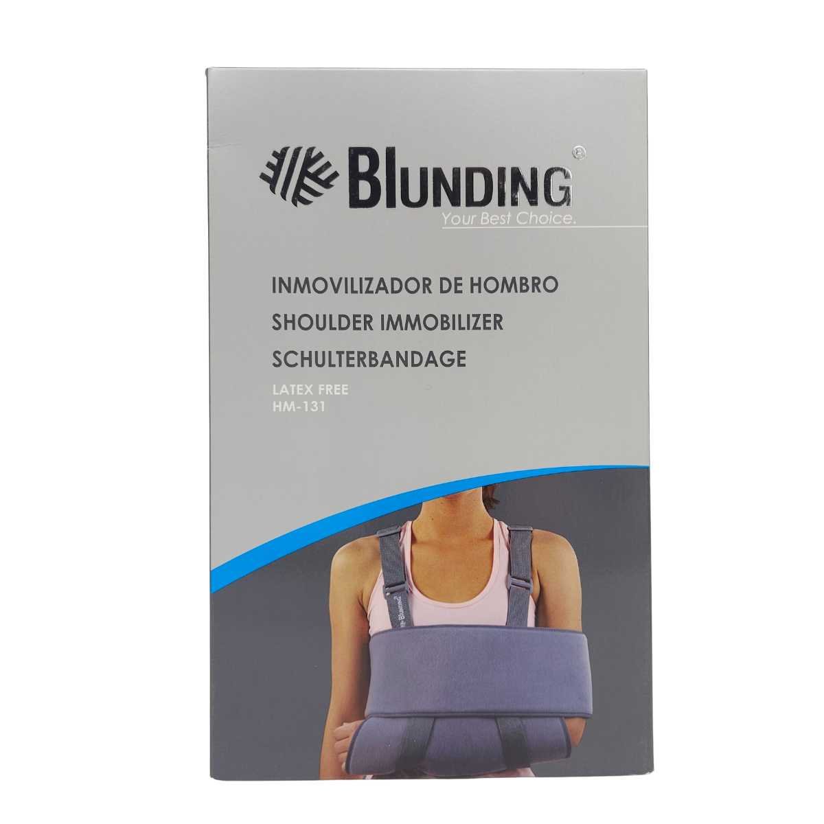 Caja empaque inmovilizador de hombro Blunding HM-131 latex free - packaging producto ortopédico
