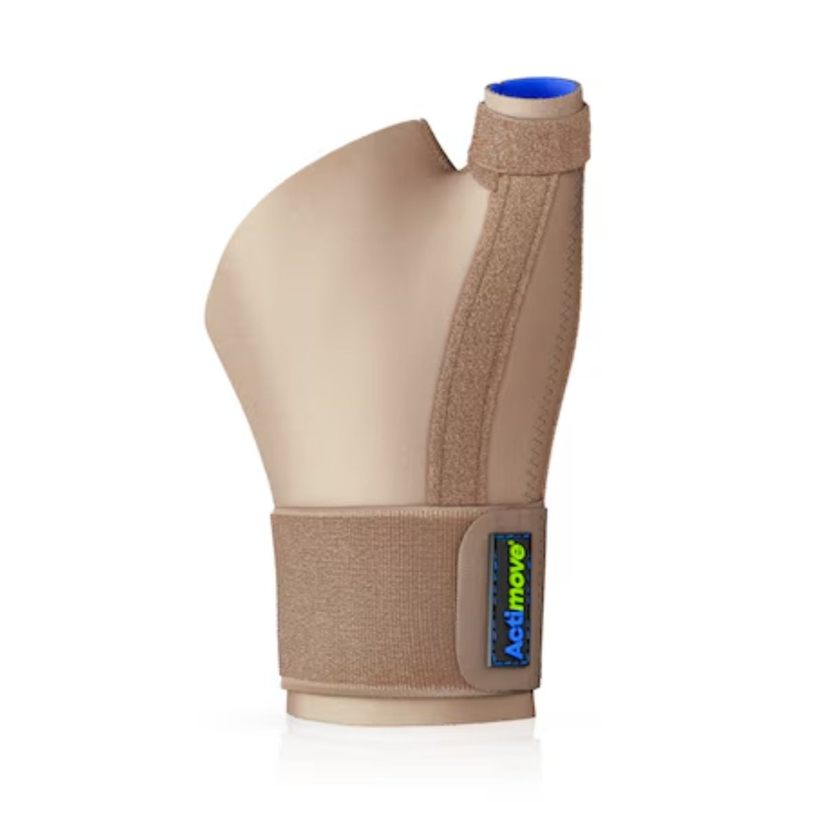 Inmovilizador de pulgar Actimove Sports Edition color beige vacío mostrando estructura de doble férula anatómica