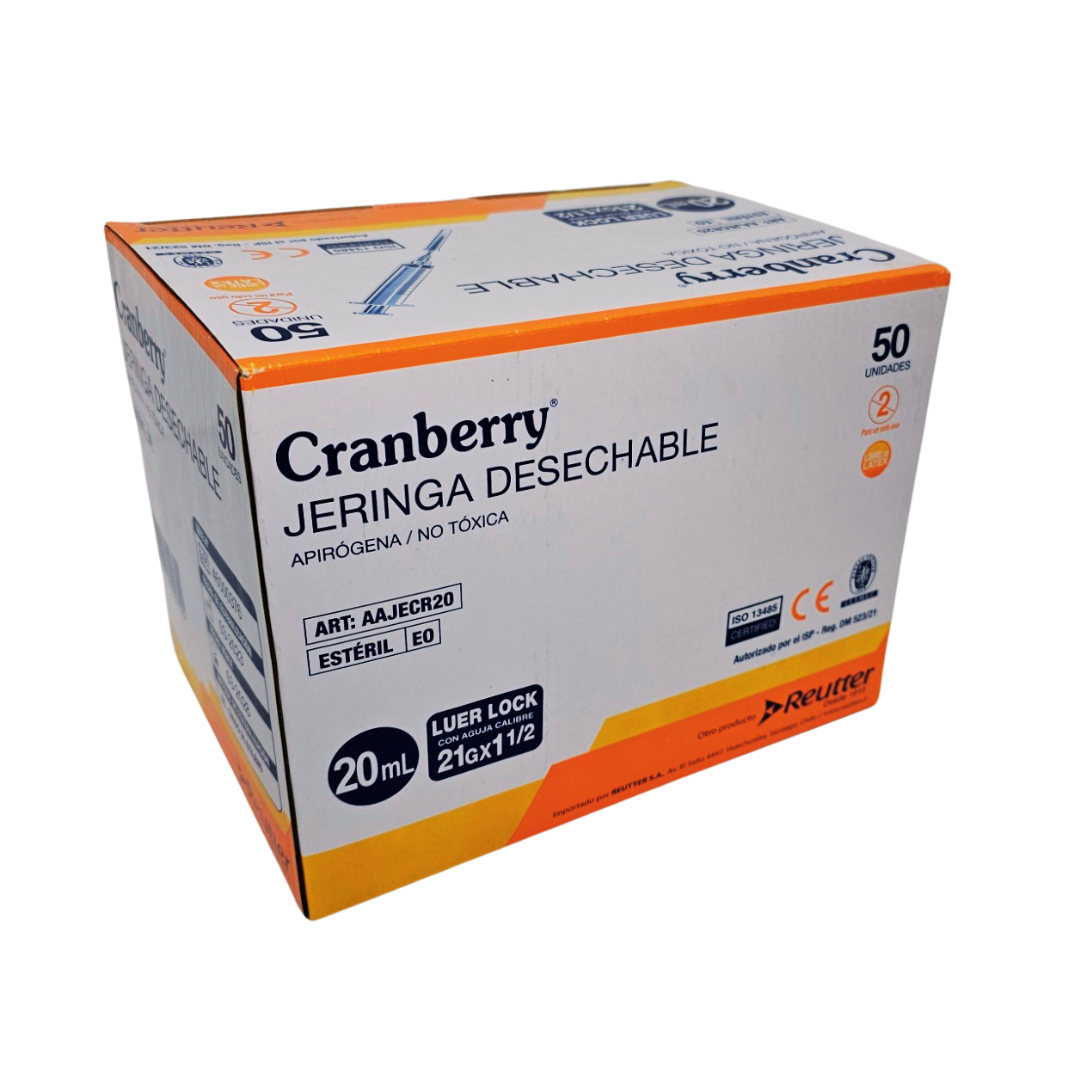 jeringa 20cc 21G desechable cranberry aajerc20