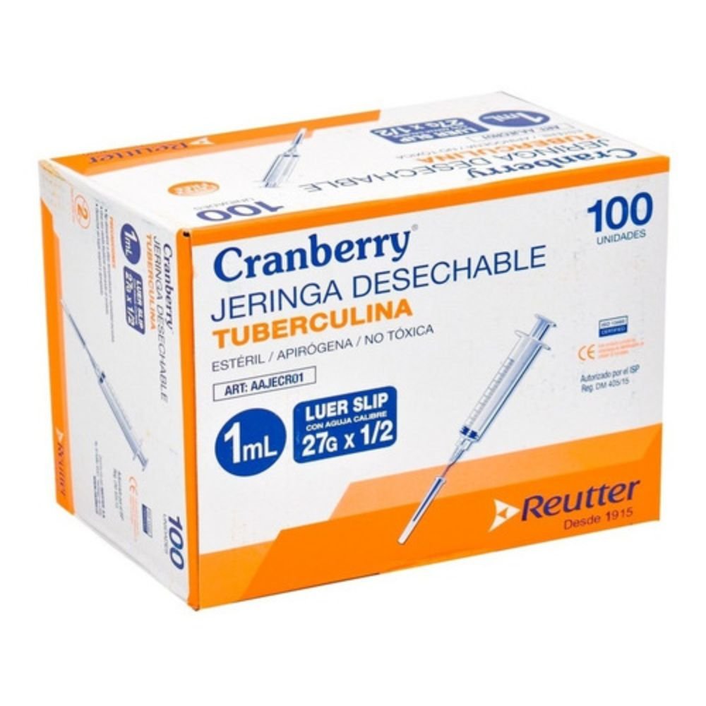 Jeringa Tuberculina 1ml 27G Cranberry Calibre Fino Precisión Médica Estética Diabetes Vacunas Pruebas Cutáneas Subcutánea Caja 100 Unidades - tubotiquin.cl