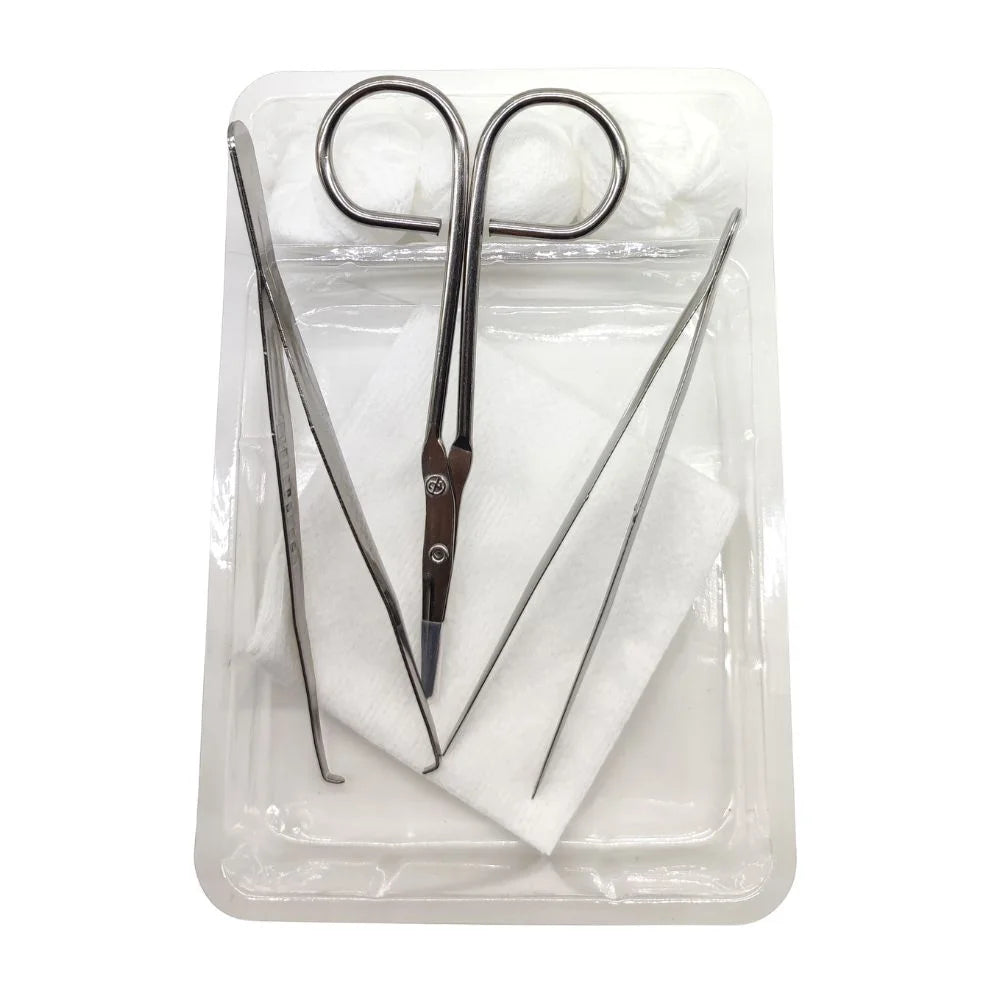 Kit de curación estéril GHC con 2 pinzas en empaque sellado listo para uso