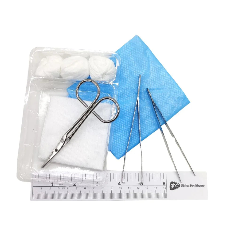 Kit de curación estéril GHC con 2 pinzas gasas e instrumental para uso clínico