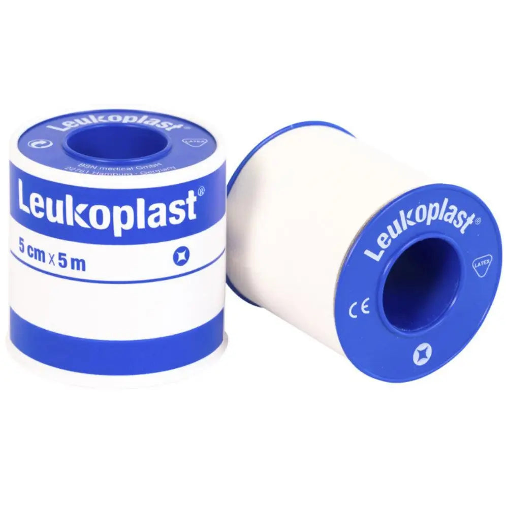 Cinta adhesiva Leukoplast 5 cm x 5 m, vista lateral para uso clínico