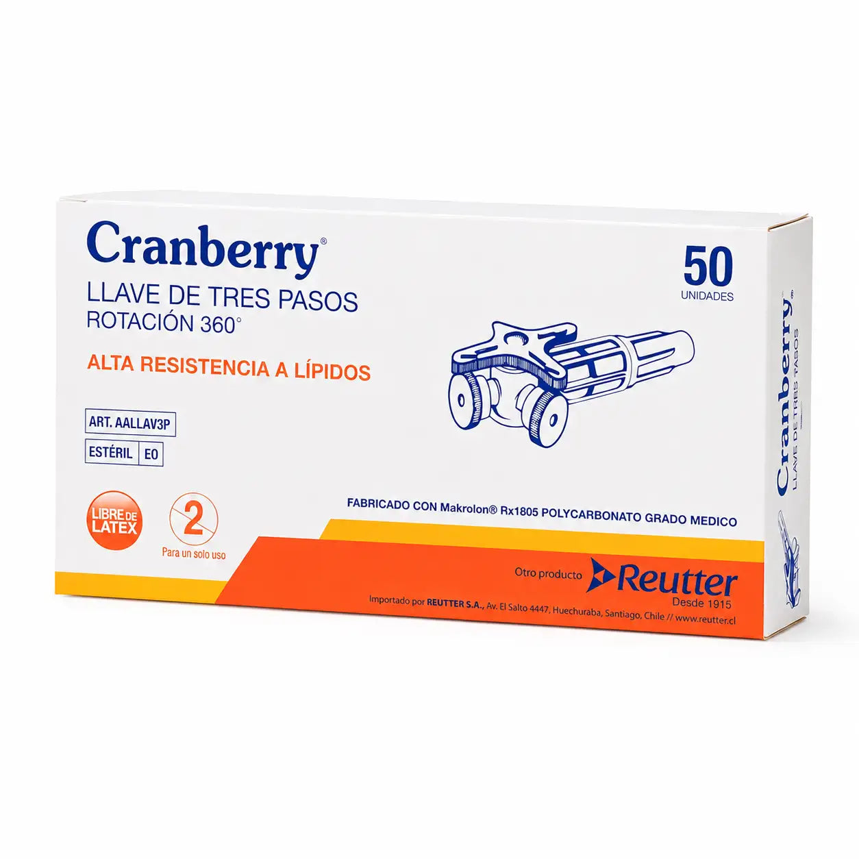 Llave 3 pasos Cranberry caja x50 unidades — empaque
institucional estéril
