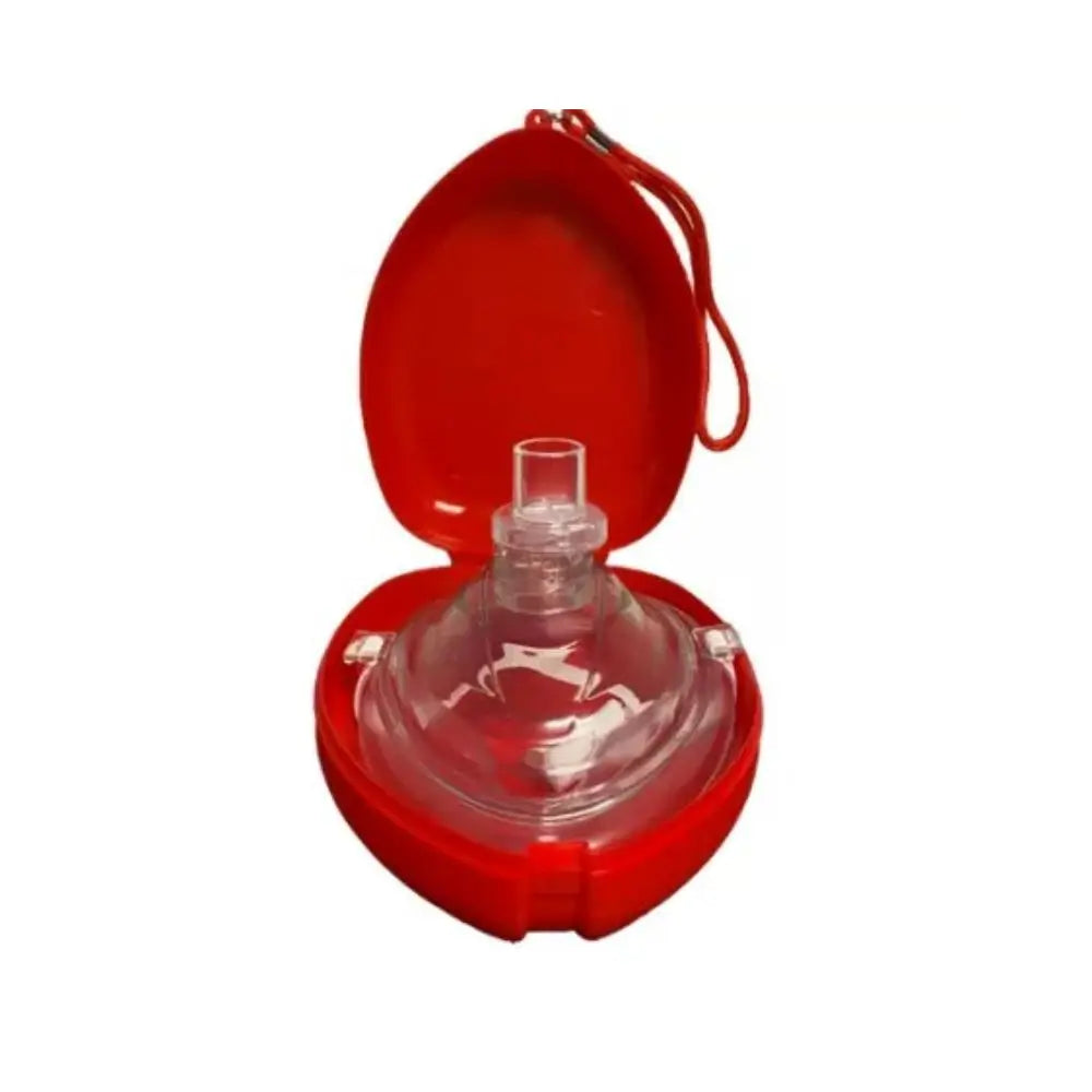 Mascarilla de reanimación RCP pocket mask con estuche rojo abierto
