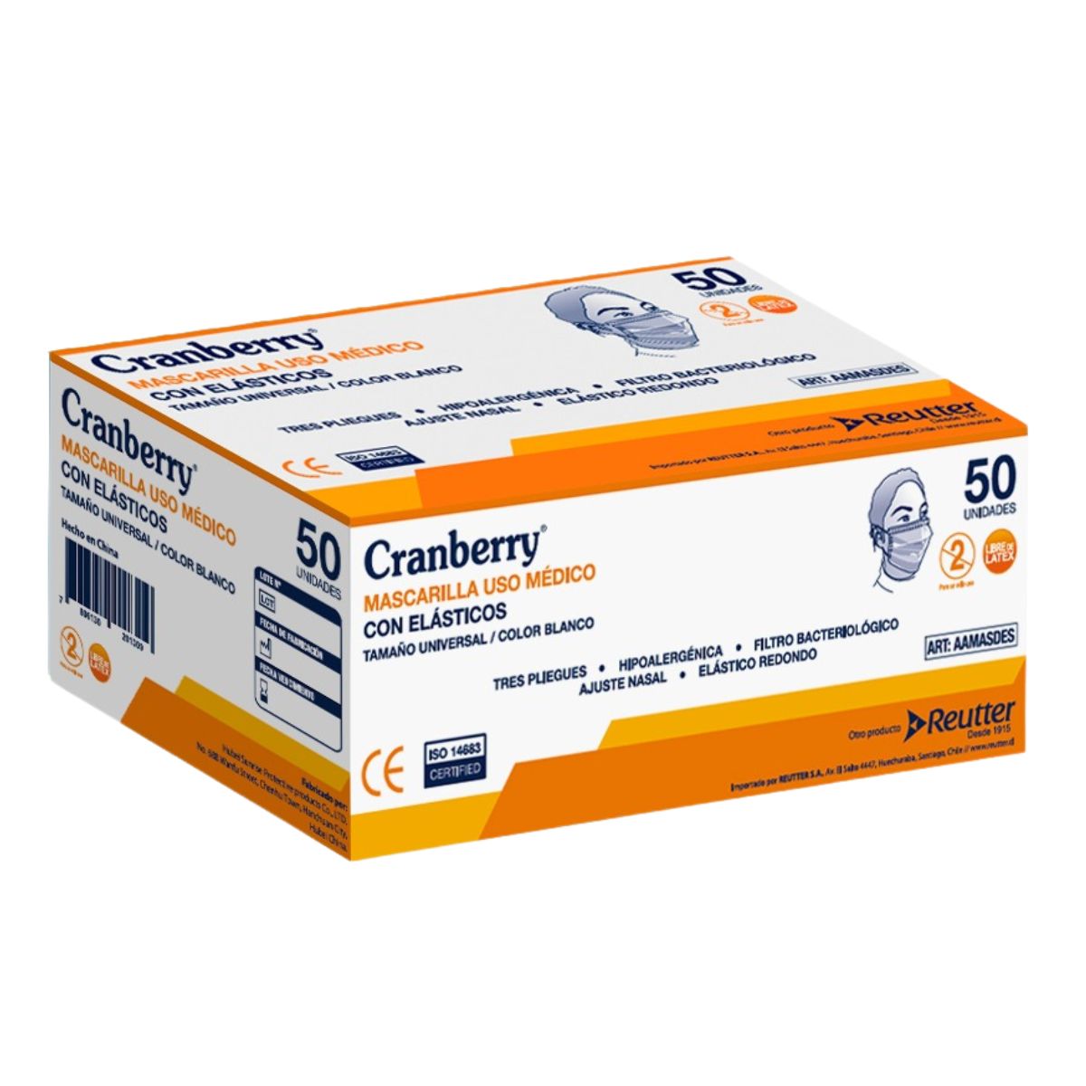 Mascarillas médicas certificadas tipo IIR Cranberry con BFE 98% obligatorias para hospitales en Santiago