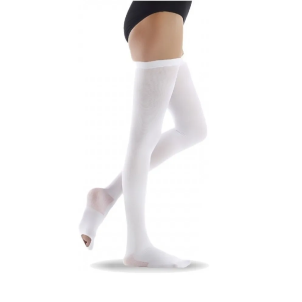 Medias antiembólicas Cranberry blancas hasta el muslo talla S para prevención de trombosis postquirúrgica