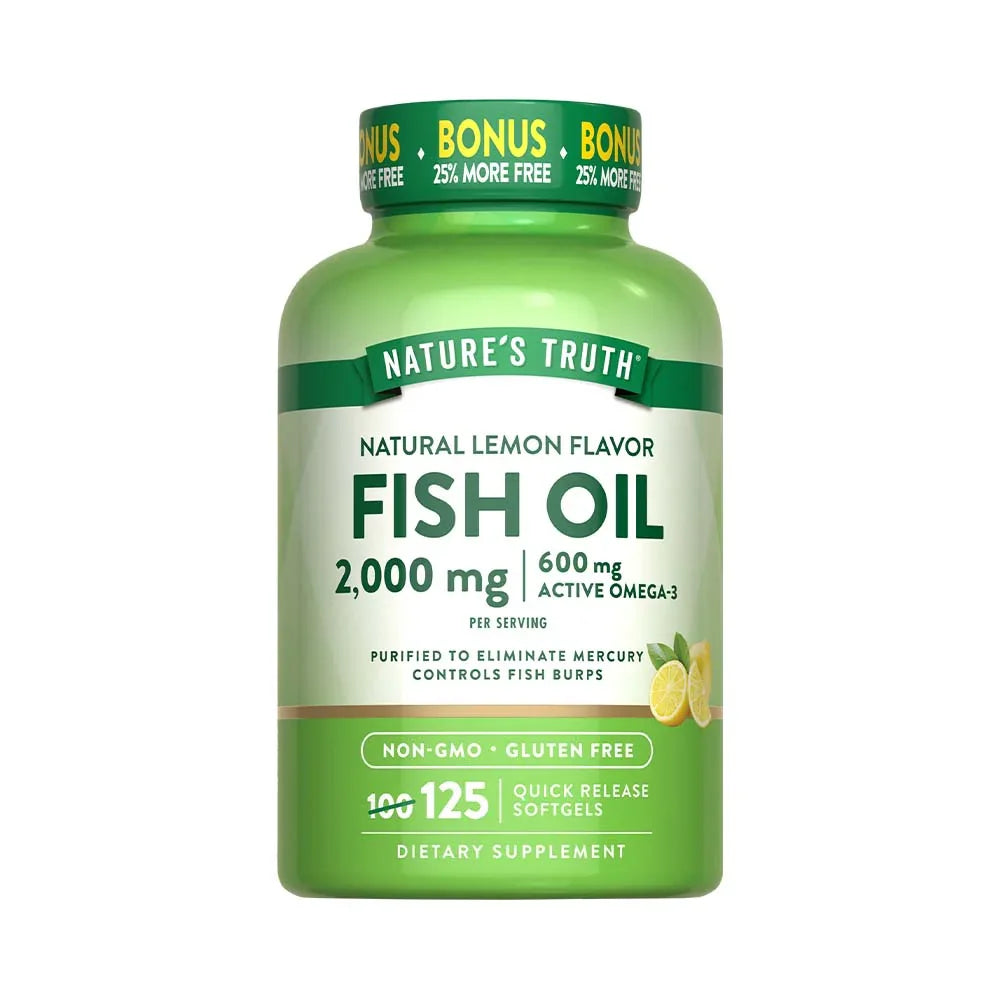 Omega-3 Fish Oil 2000mg Limón Nature's Truth - 125 softgels bonus purificado sin mercurio Chile