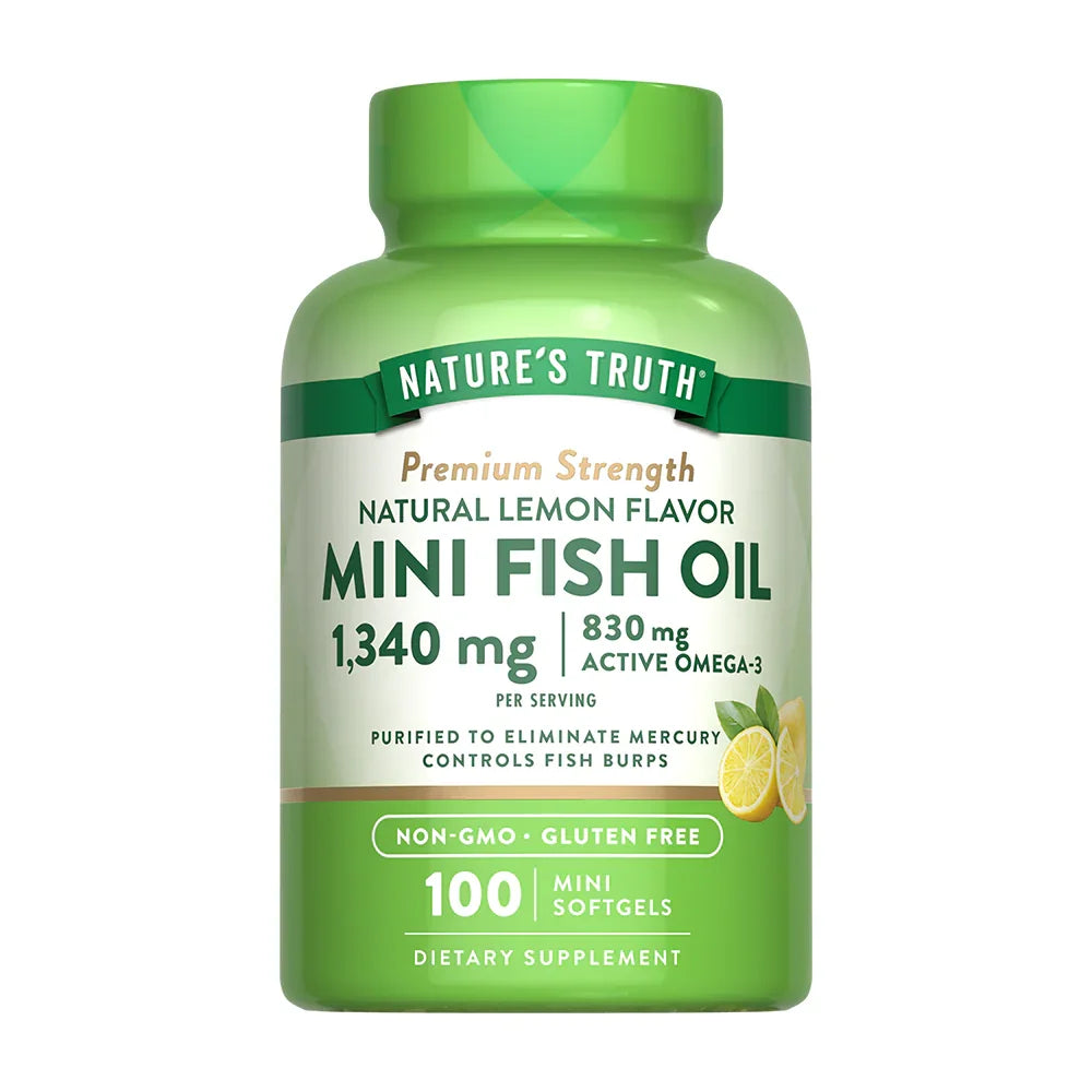 Omega-3 Mini Fish Oil 1340mg Limón Nature's Truth - 100 mini softgels 830mg Omega-3 activo purificado Chile