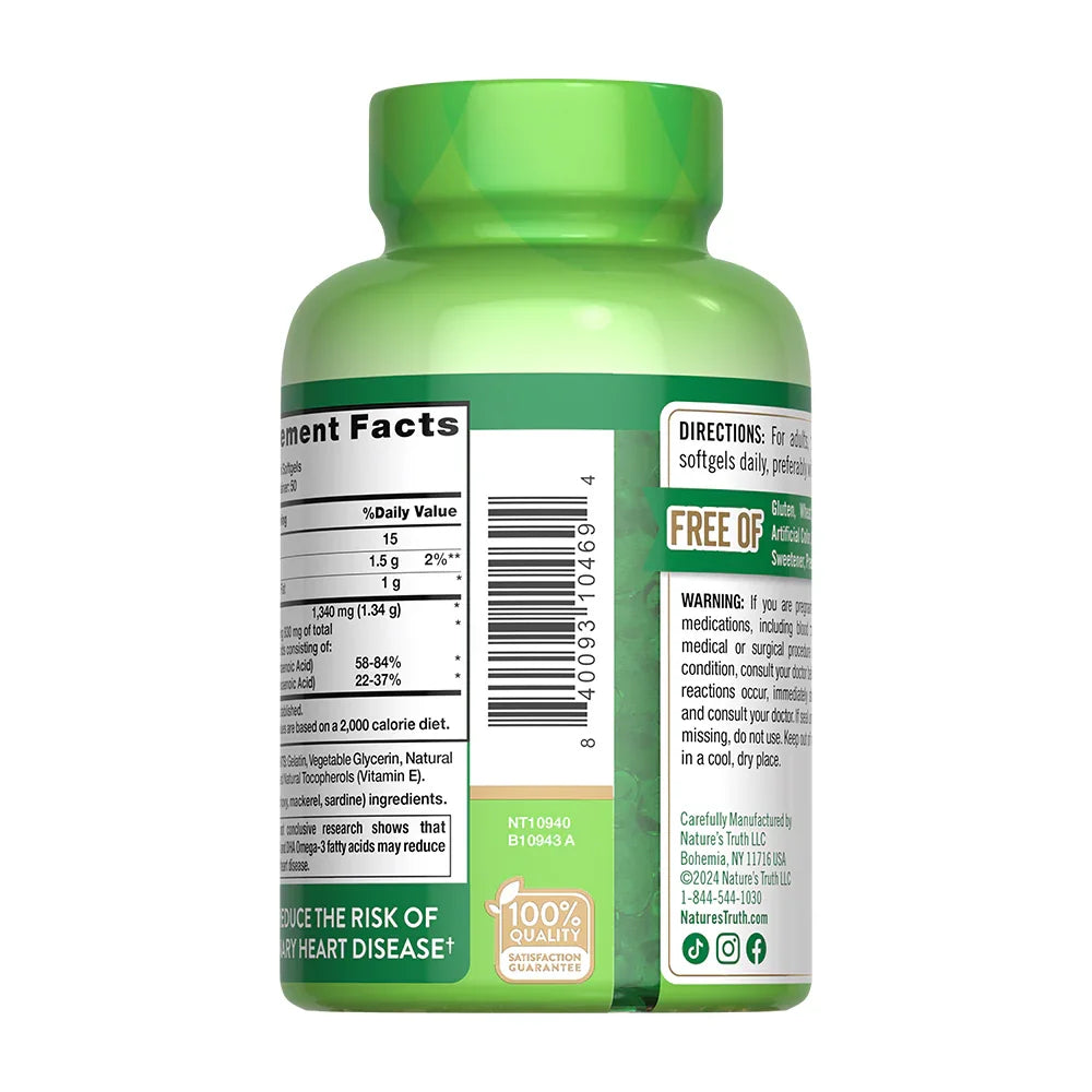 Omega-3 Mini Fish Oil lateral código barras NT10940 - 100% calidad garantía mini softgels fácil tragar