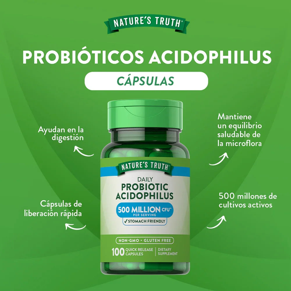 Probióticos Acidophilus beneficios - Digestión equilibrio microflora 500 millones cultivos activos liberación rápida