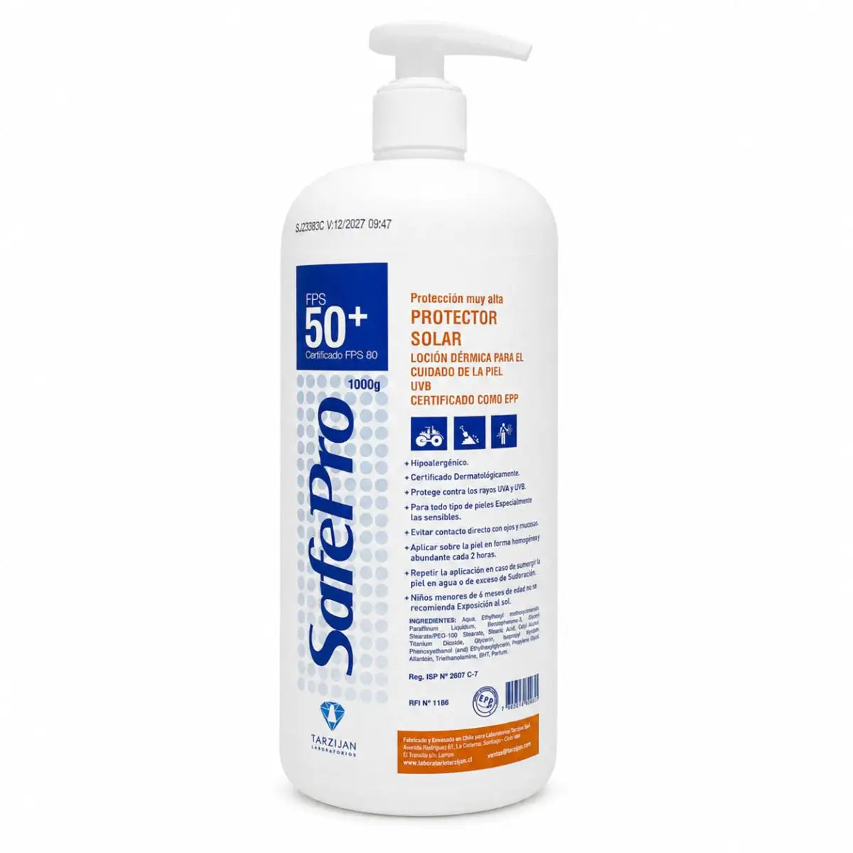 Protector solar FPS 50+ SafePro 1000 g — dispensador formato institucional