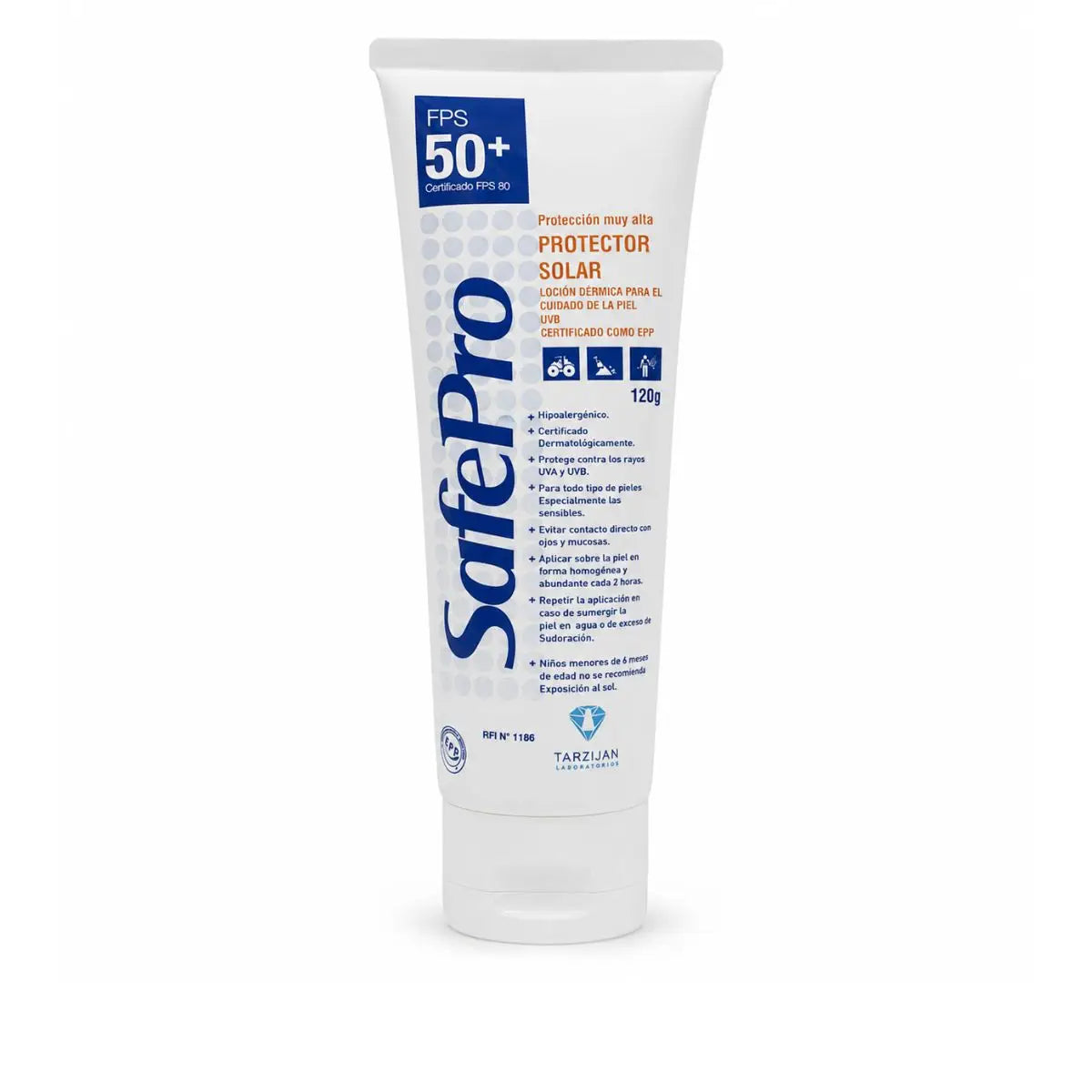Protector solar FPS 50+ SafePro 120 g — tubo individual