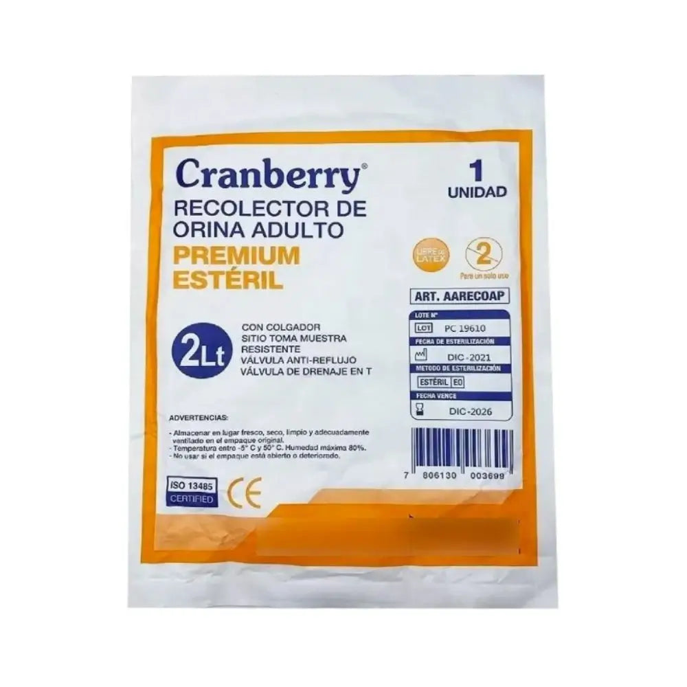 Envase estéril del recolector de orina adulto Cranberry 2 litros