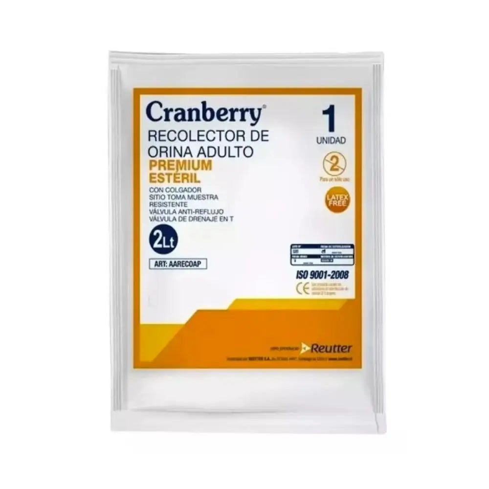 Presentación individual estéril del recolector de orina adulto Cranberry 2 litros.