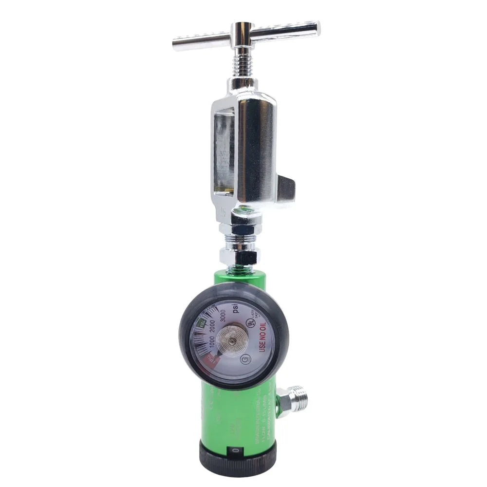 Regulador de oxígeno 108 MF 870 de 0 a 15 LPM con manómetro vista frontal equipo clínico