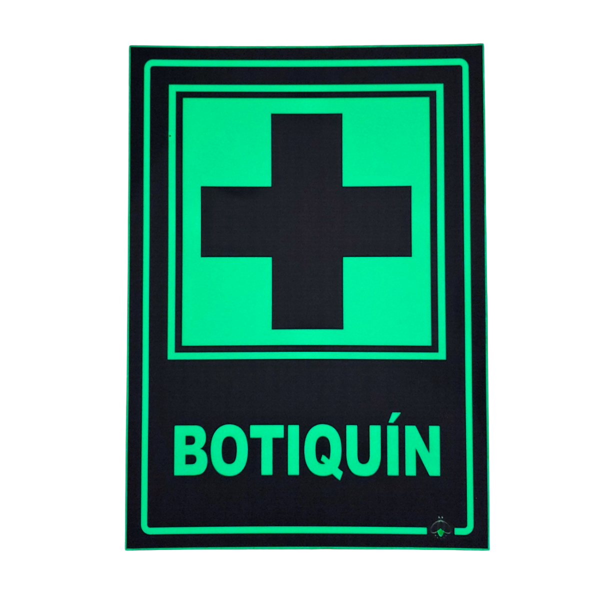 Señalética Fotoluminiscente para Botiquín brillando en verde en la oscuridad - Efecto fotoluminiscente nocturno